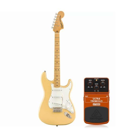 Fender 0374021541 Squier Classic Vibe '70s Stratocaster - Vintage White With Behringer UT300 Ultra Tremolo Pedal Fender 0374021541 Squier Classic Vibe '70s Stratocaster - Vintage White With Behringer UT300 Ultra Tremolo Pedal