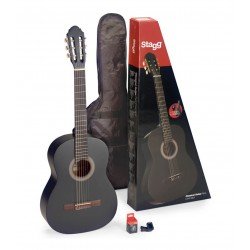 Stagg Guitar Pack with 4/4 Black Classical Guitar with Linden Top, Tuner, Bag and Colour Box