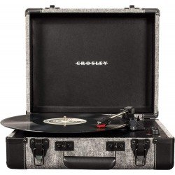 Crosley CR6019D-SMK Executive Vintage Bluetooth 3-Speed Portable Suitcase Turntable with USB, Smoke
