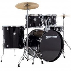 Ludwig LC19511 Accent Drive 5-piece Drumset 22" Bass Drum with Throne and Cymbals - Black Sparkle