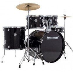 Ludwig LC19511 Accent Drive 5-piece Drumset 22" Bass Drum with Throne and Cymbals Black Sparkle