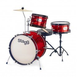 Stagg 3-Piece Junior Drum Set with Hardware & Throne, 8" / 10" / 16", Red