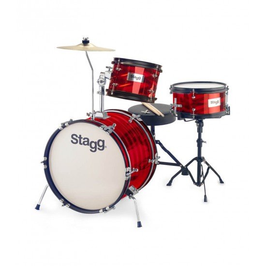 Stagg 3-Piece Junior Drum Set with Hardware & Throne, 8" / 10" / 16", Red