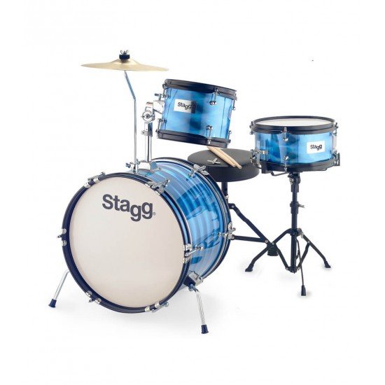 Stagg 3-Piece Junior Drum Set with Hardware & Throne, 8" / 10" / 16", Blue