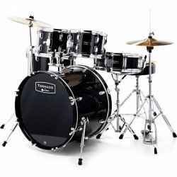 Mapex TND5294FTC Tornado 5 pc Standard Fast Full Drum Set including Cymbal and Throne, Dark Black