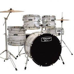 Mapex TND5294FTCFI Tornado 5 pc Standard Fast Full Drum Set including Cymbal and Throne, White Marblewood