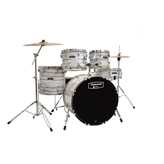 Mapex TND5294FTCFI Tornado 5 pc Standard Fast Full Drum Set including Cymbal and Throne, White Marblewood