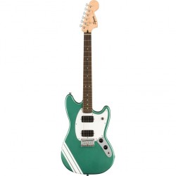 Fender 0371221546 Squier Limited Edition Bullet Competition Mustang HH Electric Guitar in Sherwood Green with White Stripes