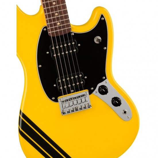 Fender 0371222574 Squier Limited Edition Bullet Competition Mustang HH Electric Guitar in Graffiti Yellow with Black Stripes Fender 0371222574 Squier Limited Edition Bullet Competition Mustang HH Electric Guitar in Graffiti Yellow with Black Stripes