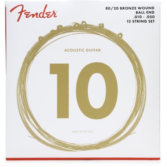 Fender 70-12L 80/20 Bronze Ball End Acoustic Guitar Strings - .010-.050 Light 12-string