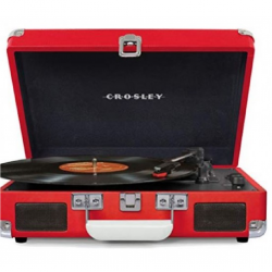 Crosley CR8005D-RE Cruiser Deluxe Vintage 3-Speed Bluetooth Suitcase Turntable, Red