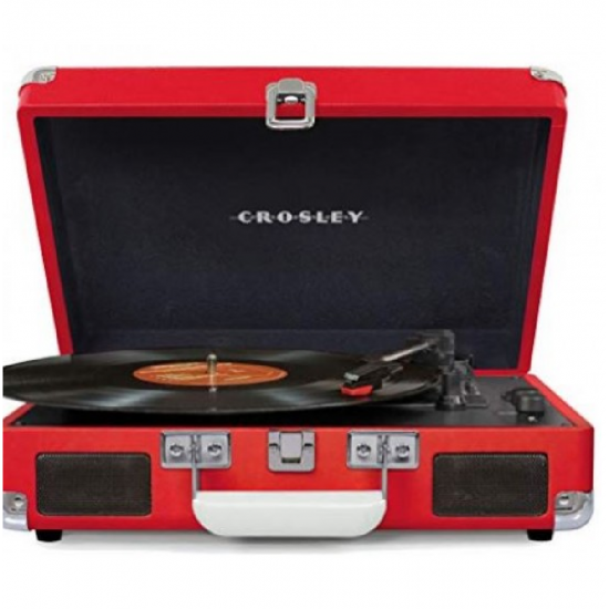 Crosley CR8005D-RE Cruiser Deluxe Vintage 3-Speed Bluetooth Suitcase Turntable, Red