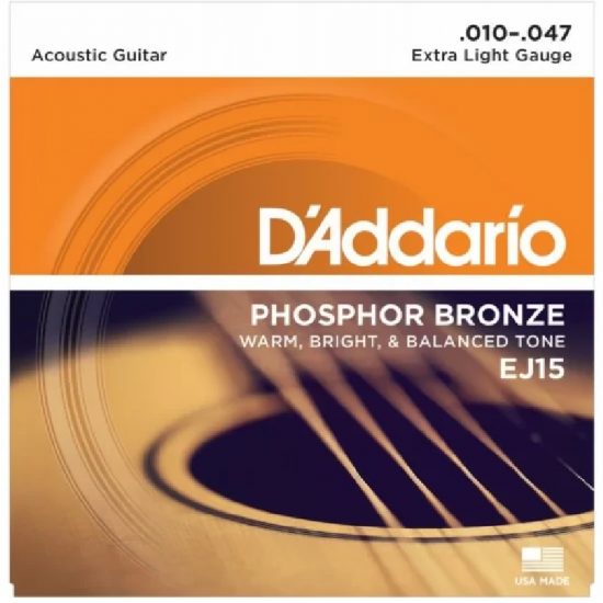 D'Addario EJ15 Phosphor Bronze Acoustic Guitar Strings - .010-.047 Extra Light