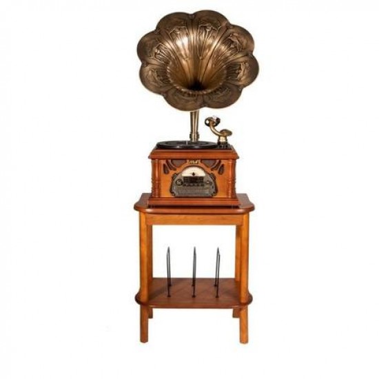 MJI Gramophone Classic Bronze Horn Turntable With Stand Table