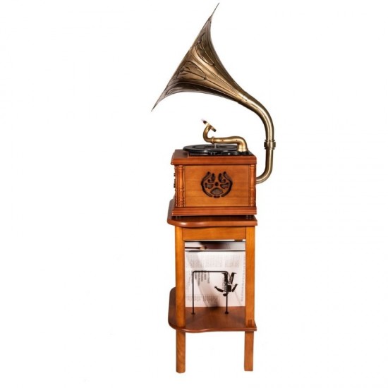 MJI Gramophone Classic Bronze Horn Turntable With Stand Table