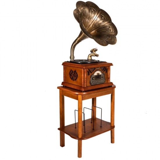 MJI Gramophone Classic Bronze Horn Turntable With Stand Table