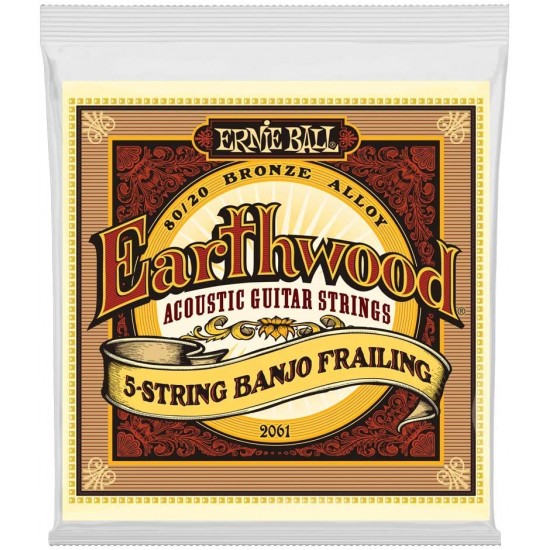 Ernie Ball P02061 Earthwood 5-String Frailing 80/20 Bronze Banjo Strings, 10-24 Gauge