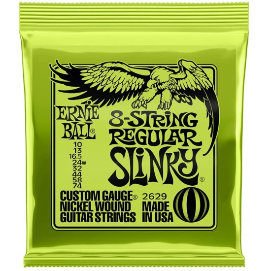 Ernie Ball P02629 8-String Regular Slinky Nickel Wound Electric Guitar Strings, 10-74 Gauge 