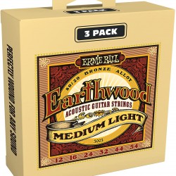 Ernie Ball P03003 Earthwood Medium Light 80/20 Bronze Acoustic Guitar Strings 3-pack, 12-54 Gauge