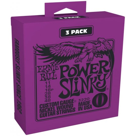 Ernie Ball P03220 Power Slinky Nickel Wound Electric Guitar Strings 3-pack, 11-48 Gauge 