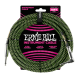 Ernie Ball P06077 Braided Straight to Right Angle Instrument Cable - 10 foot Black/Green