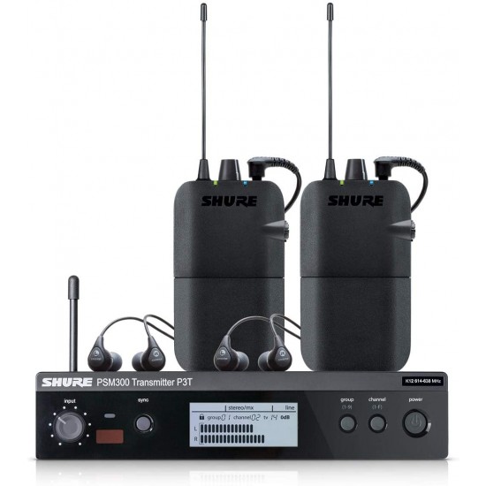 Shure PSM300 Wireless IEM System Twin Pack 2X P3R Bodypack Receiver & 2X SE112 Earphones