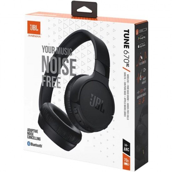 JBL Tune 670 NC Adaptive Noise Cancelling Wireless On-Ear Headphones Black