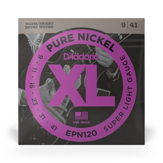 D'Addario EPN120 Electric Guitar String Set, Pure Nickel 0.09 - 0.41 Super Light Gauge D'Addario EPN120 Electric Guitar String Set, Pure Nickel 0.09 - 0.41 Super Light Gauge