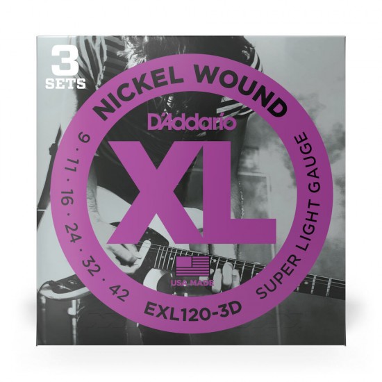 D'Addario EXL120-3D Electric Guitar String Set, Nickel Wound 0.09 - 0.42 Super Light Gauge 3 Pack D'Addario EXL120-3D Electric Guitar String Set, Nickel Wound 0.09 - 0.42 Super Light Gauge 3 Pack