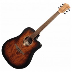 Lag T70DCE Dreadnought Electro Acoustic Guitar - Black & Brown Finish