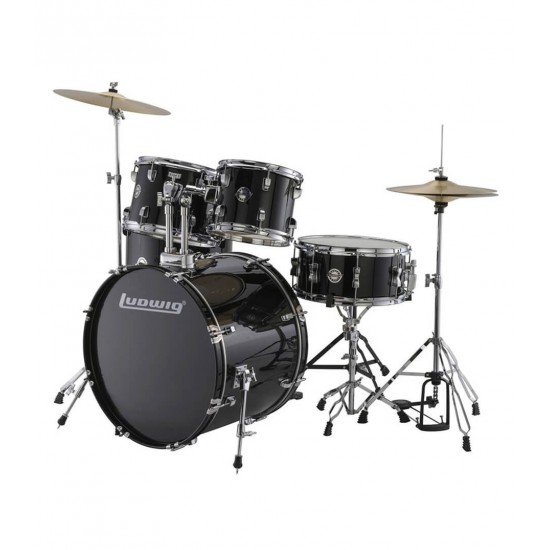 Ludwig LC19511 Accent Drive 5-piece Drumset 22" Bass Drum with Throne and Cymbals - Black Sparkle