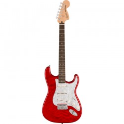 Fender 0378034538 Squier FSR Affinity Stratocaster Electric Guitar QMT Laurel Fingerboard - Crimson Red Transparent