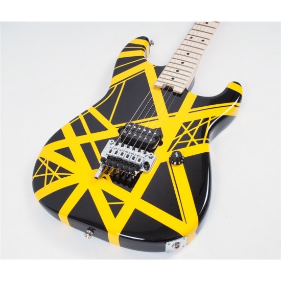 EVH 5107902528 Tribute Striped Series Electric Guitar in Black and Yellow