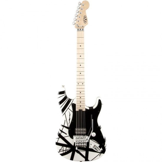 EVH 5107902576 Striped Series Electric Guitar - White w/ Black Stripes