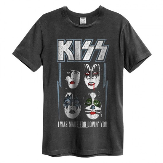 Amplified Vintage Charcoal Large T Shirt - Kiss - I Was Made For Loving You - 5054488145598