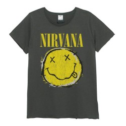 Amplified Vintage Charcoal Large T Shirt - Nirvana Worn Out Smiley - 5054488308139