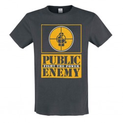 Amplified Large Vintage Charcoal T-Shirt - Yellow Fight The Power Public Enemy - 5054488588661