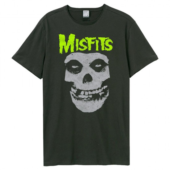Amplified Vintage Charcoal Small T Shirt - Misfits Neon Skull - 5054488864130