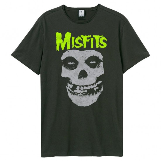Amplified Vintage Charcoal Large T Shirt - Misfits Neon Skull - 5054488864154