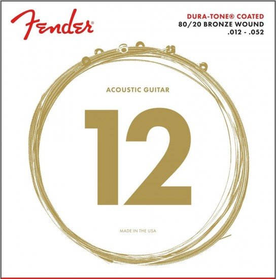 Fender- 0730880303- 80/20 Dura tone coated Acoustic guitar string, Gauge 12-52