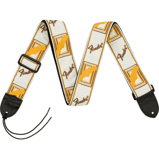 Fender- MONOGRAMMED WHITE BROWN YELLOW Guitar Strap- 0990683000 Fender- MONOGRAMMED WHITE BROWN YELLOW Guitar Strap- 0990683000