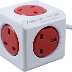 Allocacoc 7300RD PowerCube Extended - UK Socket, 1.5m, Red
