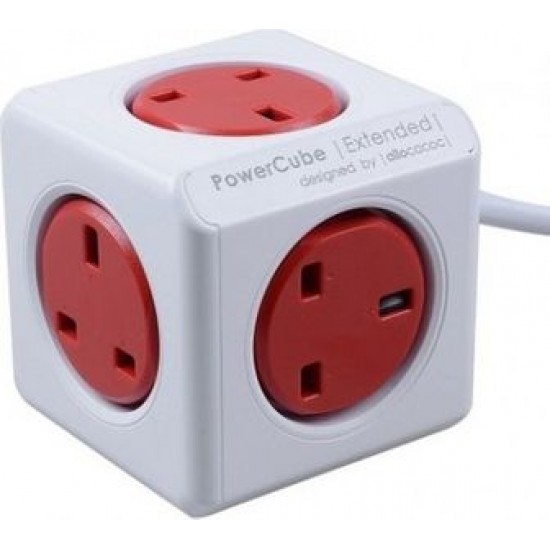 Allocacoc 7300RD PowerCube Extended - UK Socket, 1.5m, Red Allocacoc 7300RD PowerCube Extended - UK Socket, 1.5m, Red