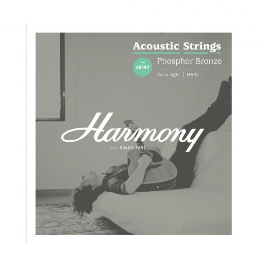 Harmony HA01 PHOSPHOR BRONZE ACOUSTIC GUITAR STRINGS, EXTRA LIGHT Gauge 10/47
