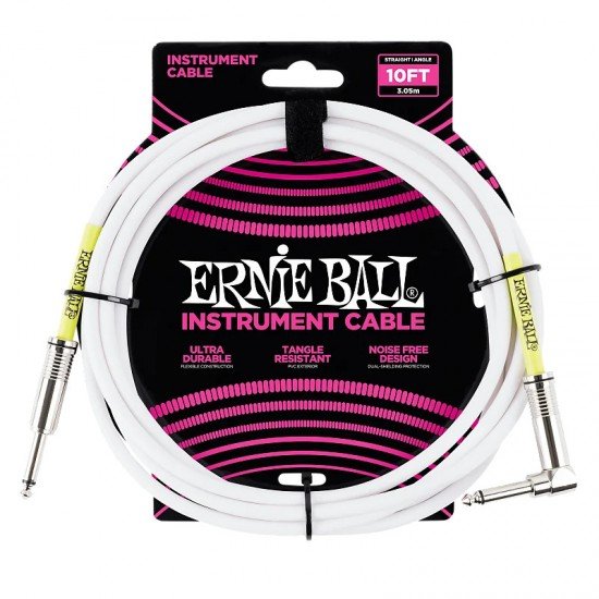 Ernie Ball P06049 Classic Straight to RIght Angle Instrument Cable - 10 foot White