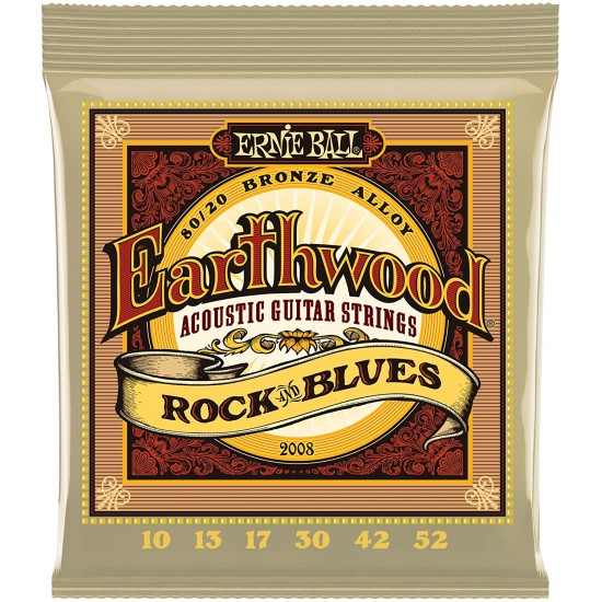 Ernie Ball P02008 Earthwood Rock and Blues 80/20 Bronze Acoustic Set with plain G