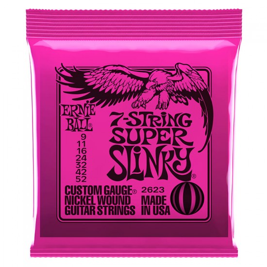 Ernie Ball P02623  Super Slinky 7-string Nickel Wound Electric Guitar Strings 